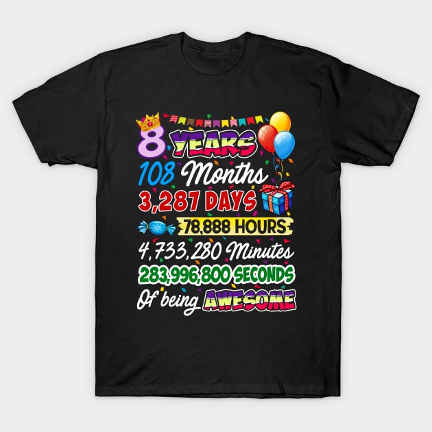 8 Years Old Being Awesome 8th Birthday T-Shirt by Manonee